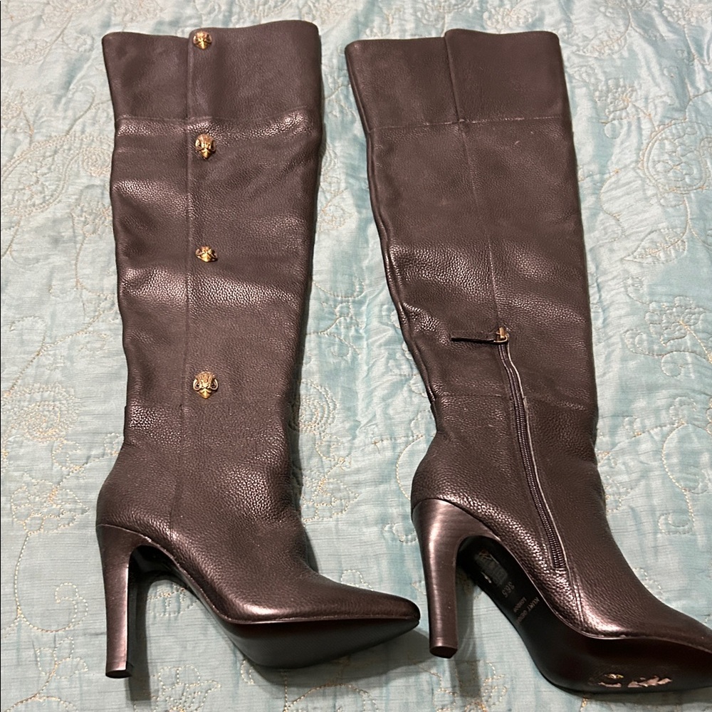 Kurt Geiger Chocolate Over the Knee Boots with Gold Accents